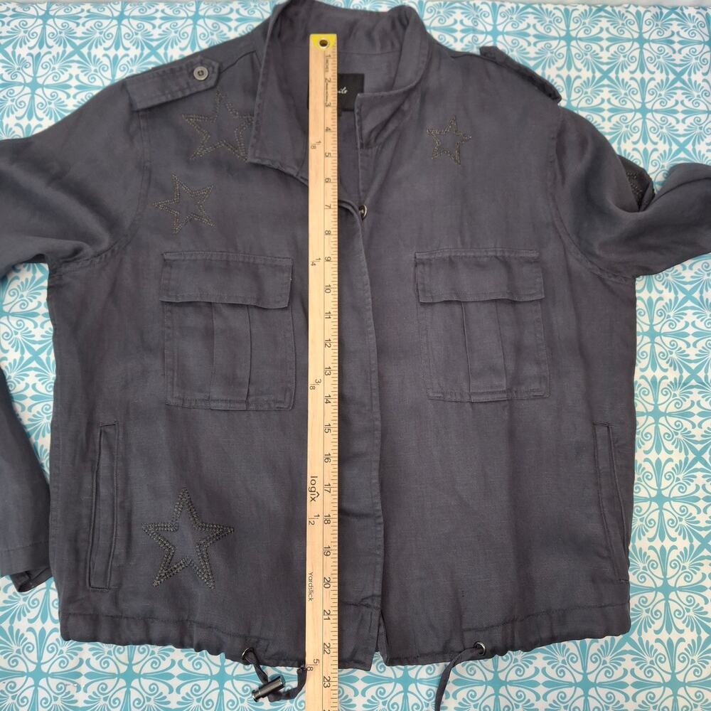 Rails Rowen Utility Jacket Star Embroidered Lyocell Linen Small S Grey Gray - Picture 12 of 14